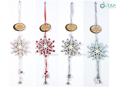 Phụ kiện treo Noel bông tuyết gỗ lát cây chữ Merry X-PKTCT-32